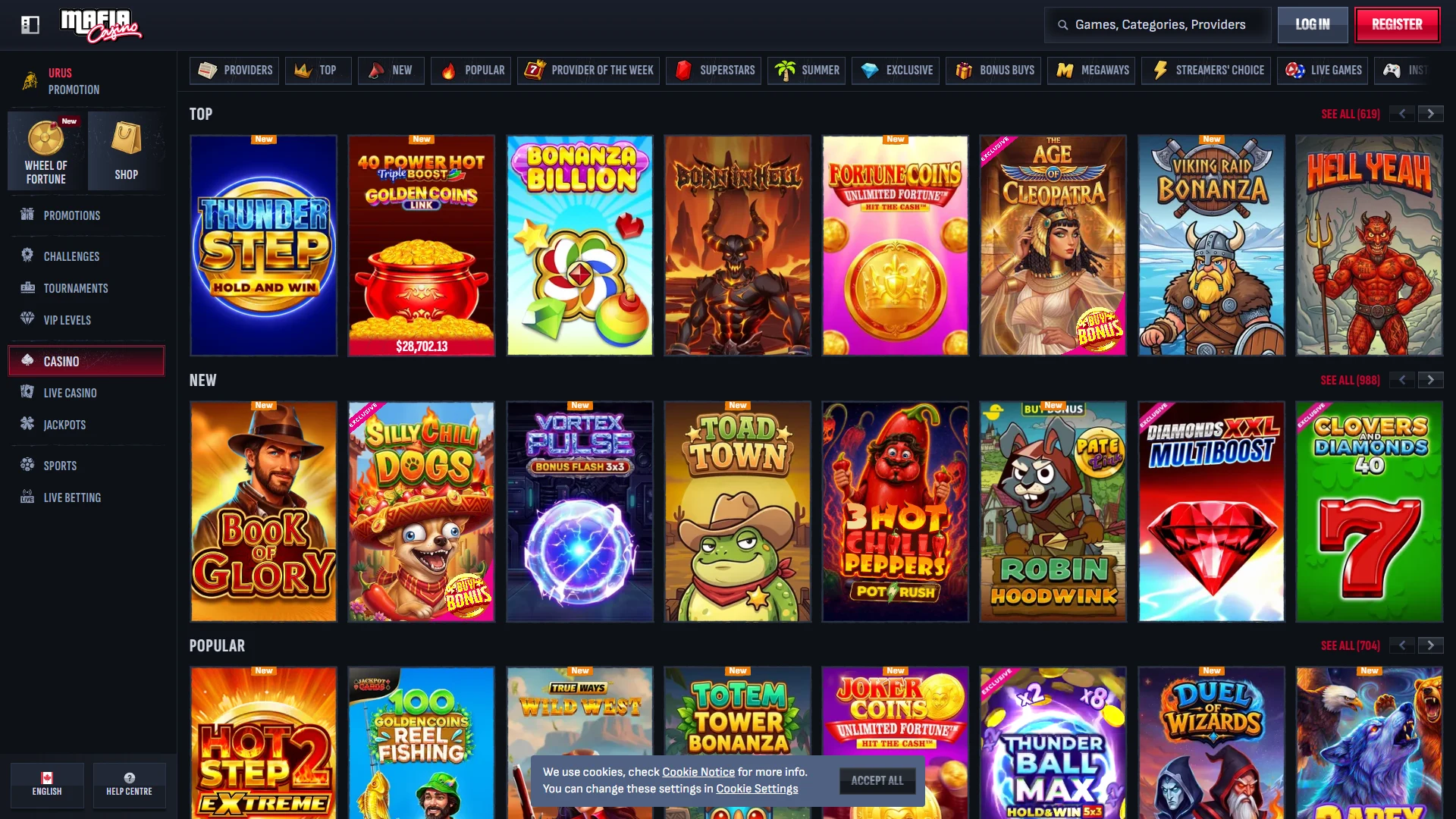 Mafia Casino game lobby